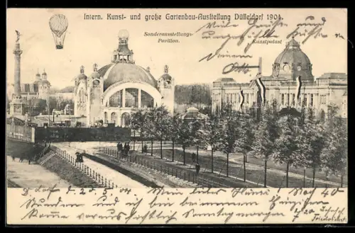 AK Düsseldorf, Internationale Kunst- und grosse Gartenbau-Ausstellung 1904, Kunstpalast und Ausstellungs-Pavillon