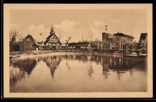 AK Leipzig, Internationale Baufachausstellung mit Sonderausstellungen, Ausstellungsgelände mit See