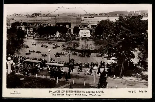 AK Wembley, The British Empire Exhibition, Palace of Engineering and the Lake, Ausstellung