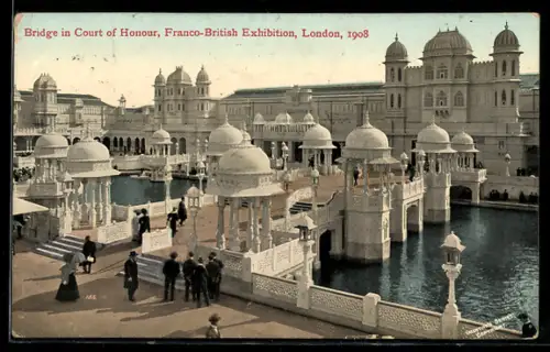 AK London, Franco-British Exhibition 1908, Bridge in Court of Honour