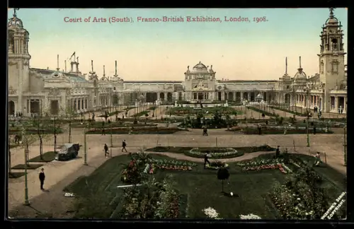 AK London, Franco-British Exhibition 1908, Court of Arts (South), Ausstellung