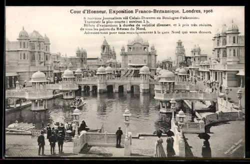 AK Londres, Exposition Franco-Britannique 1908, Cour d` Honneur