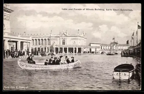 AK London, Earls Court Exhibition, Lake and Facade of Illinois Building