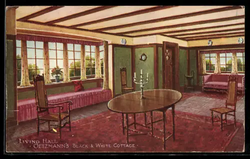 AK London, Coronation Exhibition, Living Hall at Oetzmann's Black & White Cottage