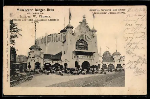 AK Düsseldorf, Industrie-, Gewerbe- und Kunst-Ausstellung 1902, Münchener Bürger-Bräu im Panorama, INh. W. Thomas