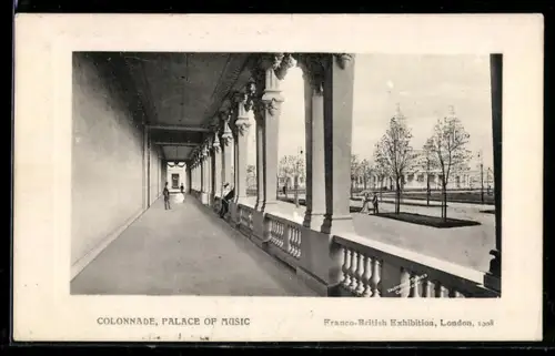 AK London, Franco-British Exhibition 1908, Colonnade, Palace of Music