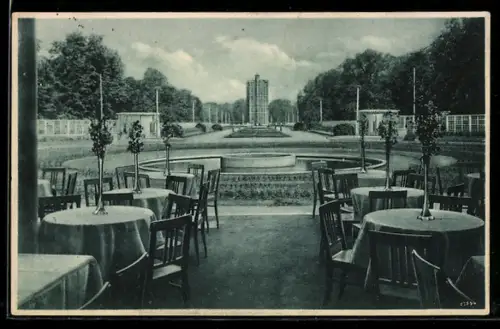 AK Dresden, Jubiläums-Gartenbau-Ausstellung 1926 - Blick vom Rosenhof nach dem grünen Dom