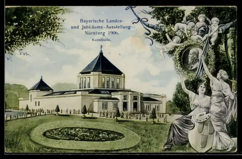 AK Nürnberg, Bayerische Landes- und Jubiläums-Ausstellung 1906, Kunsthalle mit Garten