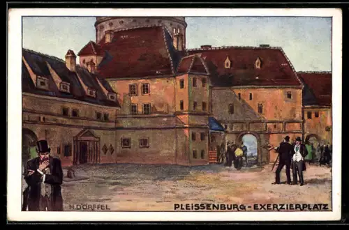 Künstler-AK Leipzig, Internat. Baufachausstellung 1913, Pleissenburg und Exerzierplatz