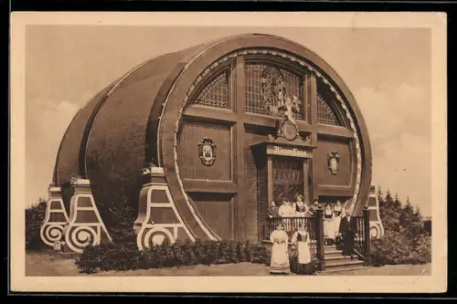 AK Leipzig, Internationale Baufachausstellung mit Sonderausstellungen 1913, Riesenfass in der lustigen Ecke