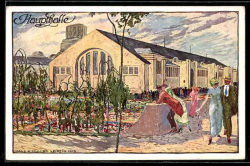 Künstler-AK Leipzig, Intern. Baufachausstellung 1913, Halle für Raumkunst