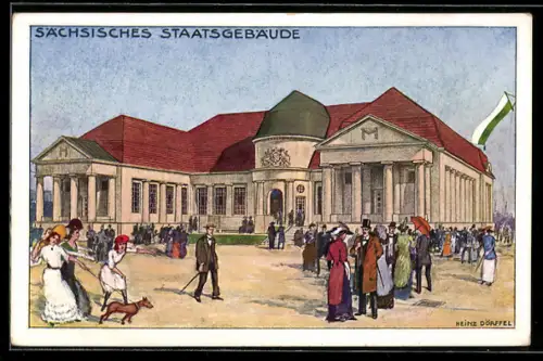 Künstler-AK Leipzig, Intern. Baufachausstellung 1913, Sächsisches Staatsgebäude