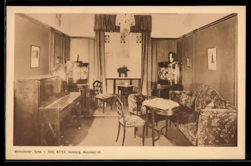 AK Hamburg, Ausstellung Raumkunst im Museum für Kunst und Gewerbe, Wohnzimmer, Entw. Paul Meyer, Neuerwall 40