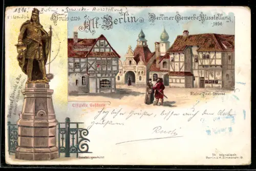 Lithographie Alt-Berlin, Ausstellung, Kleine Poststrasse, Denkmal Albrecht d. Bär