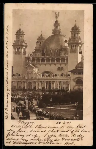 AK Glasgow, Ausstellungsgebäude 1901in der Aussenansicht
