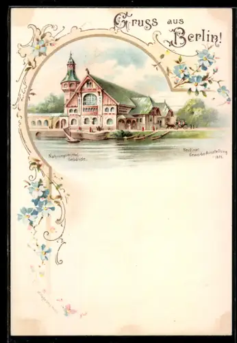 Lithographie Berlin, Gewerbe-Ausstellung 1896, Nahrungsmittelgebäude