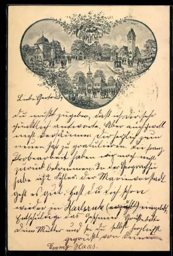 AK Nürnberg, Bayerische Landes-Ausstellung 1896, Verschiedene Ortspartien mit Kirche