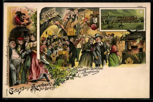 Lithographie Leipzig, Sächsisch Thüringische Industrie- & Gewerbe-Ausstellung 1897, Auerbachs Keller