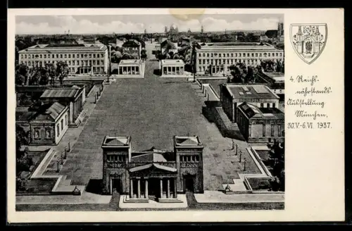 AK München, 4. Reichs-Nährstands-Ausstellung 1937, Vogelschau auf Ausstellungsgelände