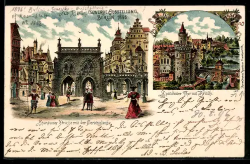 Lithographie Berlin, Gewerbe-Ausstellung 1896, Alt-Berlin: Spandauer Strasse