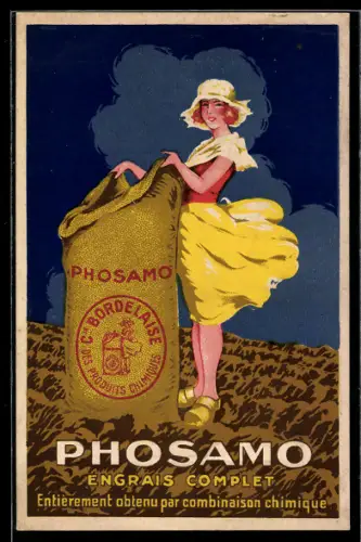 AK Dame auf einem Feld mit Phosami Dünger