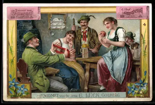 Lithographie Colberg, gewidmet von der Firma C. Lück, Gesundheits Kräuterhonig, junge Menschen in Gastwirtschaft