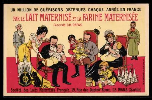 AK Le Mans /Sarthe, Nikolaus II. von Russland, Societe des Laits Maternisés Francais, Kinder mit Milchflaschen