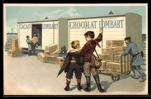 AK Chocolat Lombart, Maison Fondee en 1760, Zwei Jungen am Waggon, Kakao