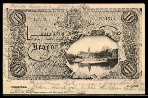 AK Halmstad, Geldschein 10 Kronor mit Ortsansicht