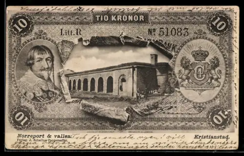 AK Kristianstad, Geldschein 10 Kronor, Norreport & vallen