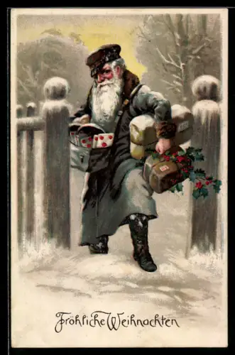 AK Weihnachtsmann als Postbote bringt Pakete und Briefe