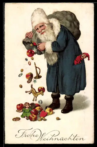 AK Weihnachtsmann bringt Geschenke und Obst