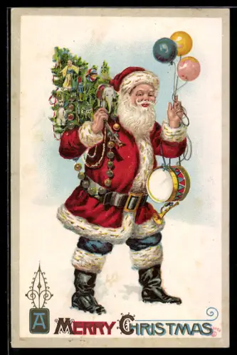 AK Weihnachtsmann mit rotem Mantel