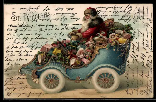 AK Weihnachtsmann bringt Geschenke u. Spielzeug mit dem Auto