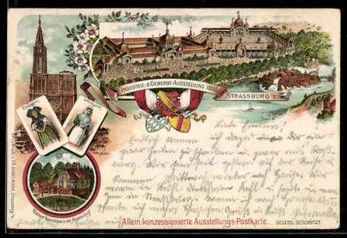 Vorläufer-Lithographie Strassburg i. E., Industrie- und Gewerbe-Ausstellung 1895, Elsässer Bauernhaus