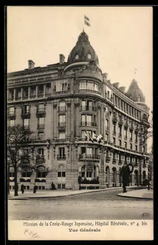AK Paris, Mission de la Croix-Rouge Japonaie, Hôpital Bénévole, Avenue des Champs-Élysées, Rotes Kreuz