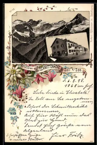 Lithographie Zell a. See, Hotel Schmittenhöhe, Gebirgspanorama