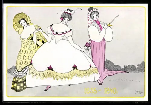 AK Stuttgart, Sonderausstellung für Mode und Ausstattung 1914, Elegante Damen in Kleidern