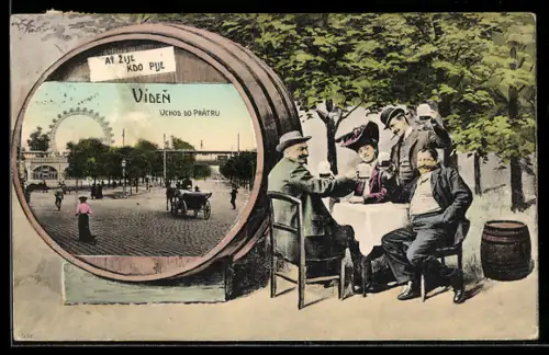 AK Wiener Prater, Paare trinken Bier, Riesenrad