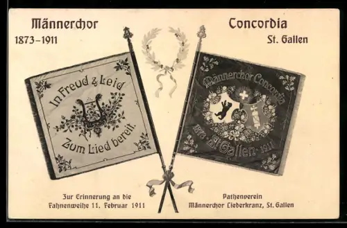AK St. Gallen, Fahnenweihe vom Männerchor Concordia 1873-1911 am 11. Februar 1911