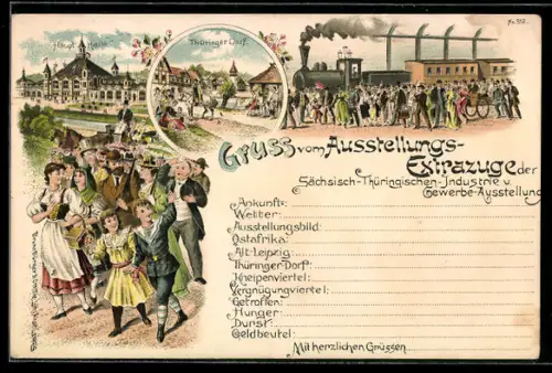 Lithographie Leipzig, Ausstellungs-Extrazug der Sächsisch-Thüringischen Industrie- u. Gewerbeausstellung, Haupthalle