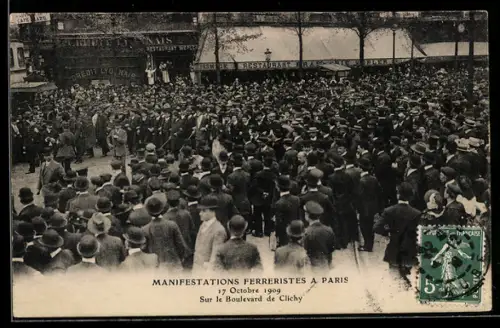 AK Paris, Manifestations Ferreristes 1909, Boulevard de Clichy