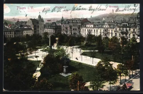 AK Plauen i. V., Albertplatz und Bärenstein