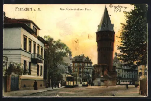 AK Frankfurt a. M., Bockenheimer Thor, Strassenbahn