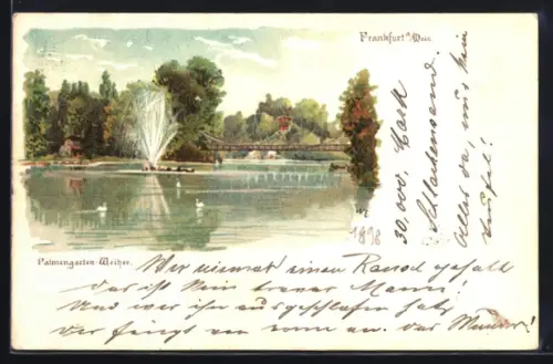 Lithographie Frankfurt-Westend, Palmengarten-Weiher