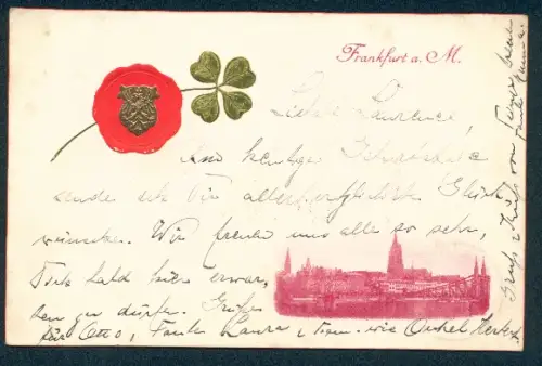 Lithographie Frankfurt a. M., Ortsansicht, Siegel mit Klee