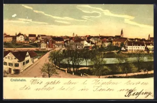 AK Crailsheim, Stadtansicht mit Teich und Kirche