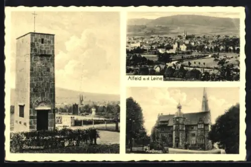 AK Alfeld a. d. Leine, Ehrenmal, Rathaus, Stadtansicht