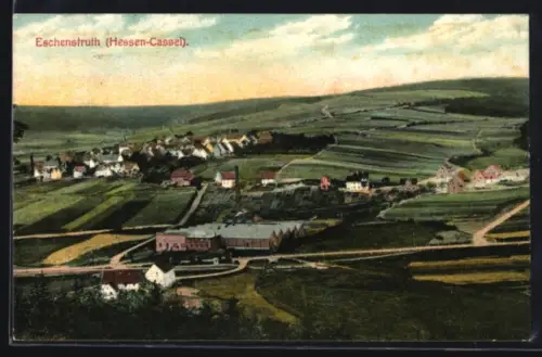 AK Eschenstruth /Hessen-Cassel, Ortsansicht mit Feldern und Gebäuden