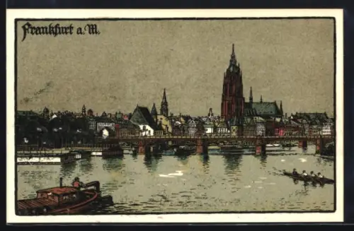 Steindruck-AK Alt-Frankfurt, Mainufer, Brücke, Dom